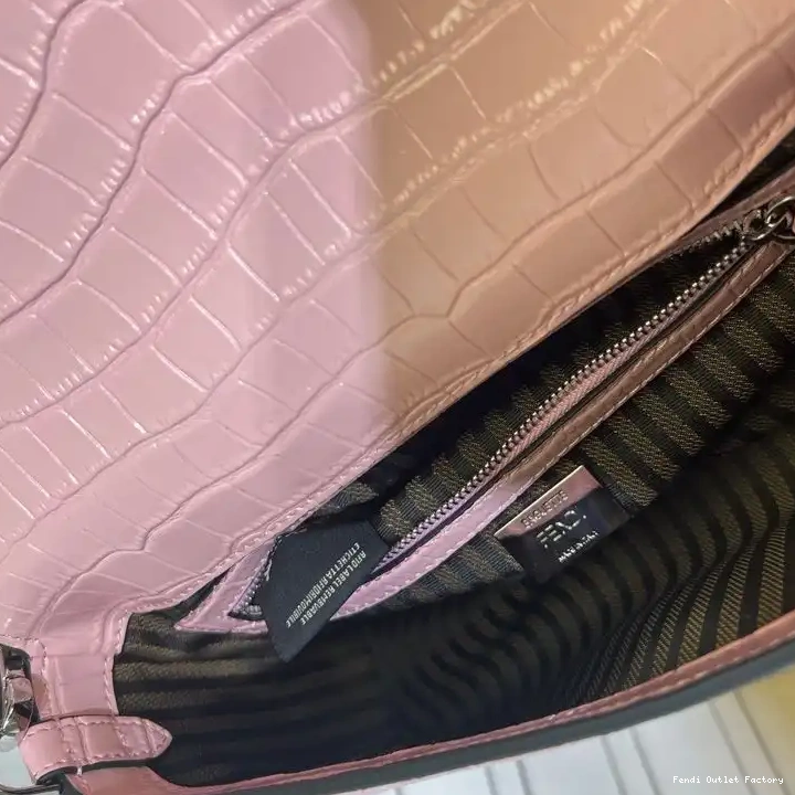 Cheap HOT Crocodile Leather In Fendi Baguette Tiffany Pink Bag Medium 0623